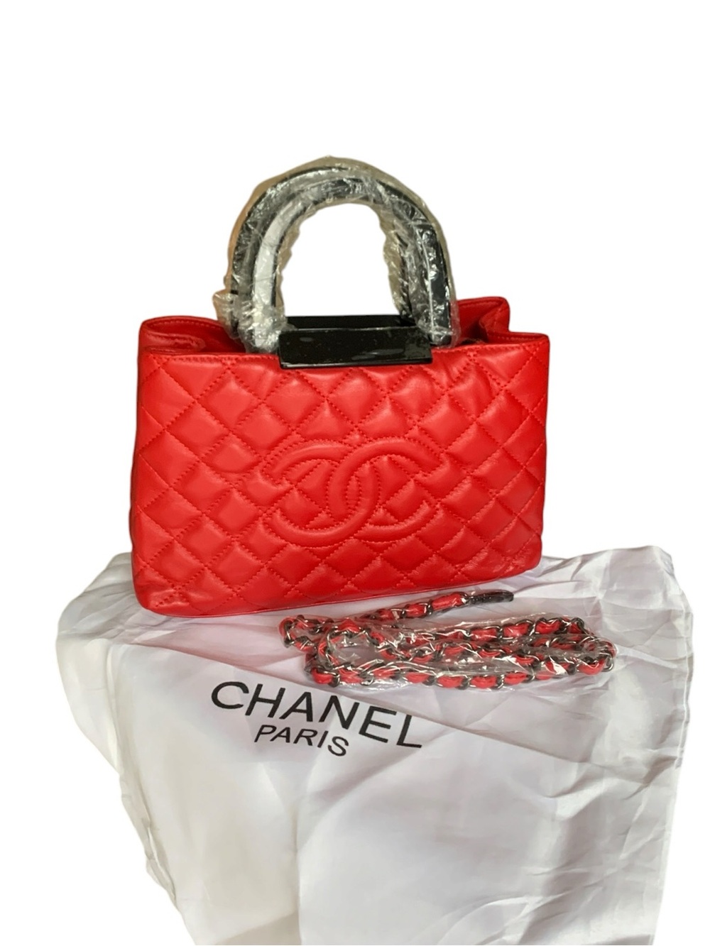 🆕 ❤️Red Quilted Top Handle Crossbody Bag Chain Strap ❤️